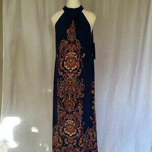 NWT - MSK - Elegant Navy and Multicolor Maxi Dress